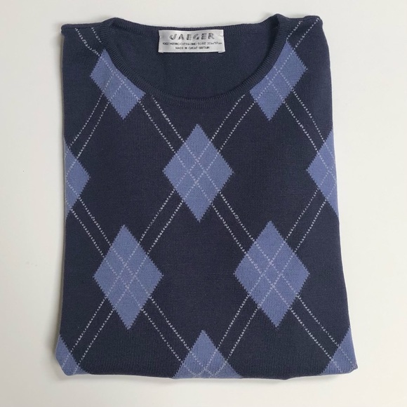 Vintage 80’s Jaeger merino blue argyle sweater beautiful condition UK size 38 - Picture 5 of 9